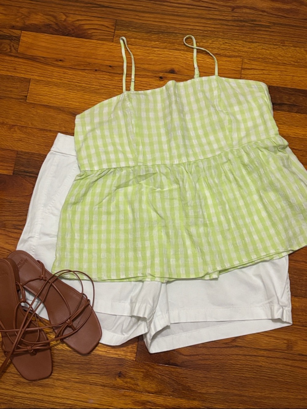 Lime/White Gingham Peplum Cami Top